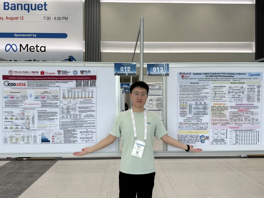 Standing beside research posters at KDD 2026.